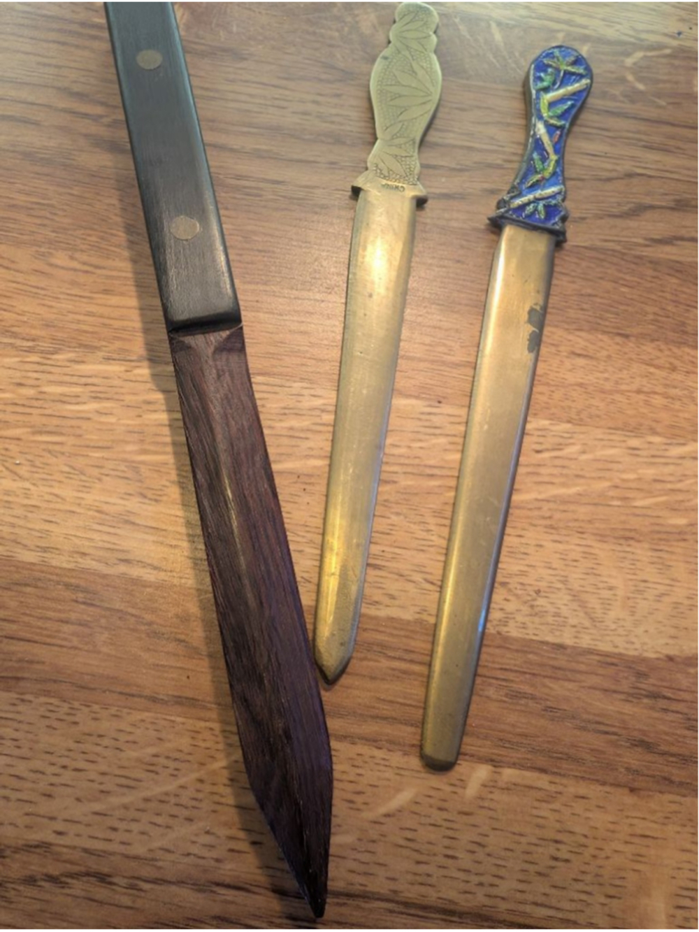 Vintage Carved wooden and Enamel brass Letter Openers lot